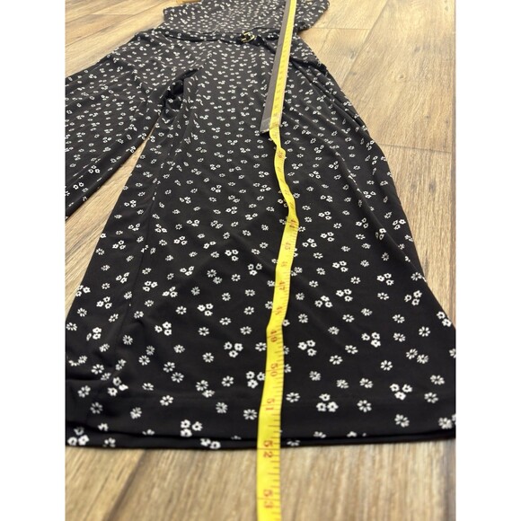 MICHAEL KORS WOMENS WIDE LEG CROPPED JUMPSUIT ROMPER BLACK WHITE FLOWERS Sz M - Picture 10 of 13